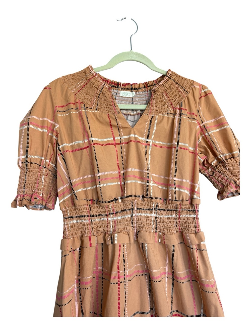 Spartina 449 Plaid Smocked Midi Dress Size M Summer Brunch Garden Cottagecore - Picture 4 of 7